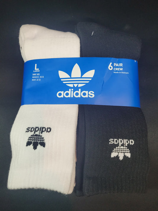 Adidas Men's 6-Pack Crew Socks – Size Large – White – NWT