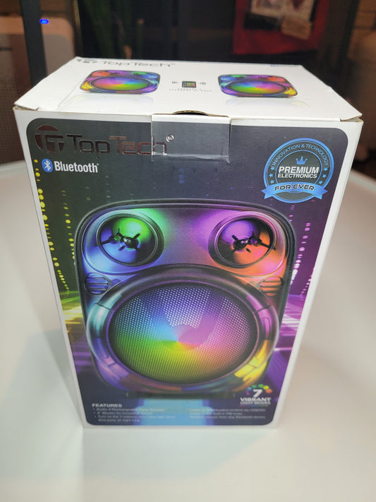 TopTech Bluetooth Party Speaker – LED Color Flame Effect, 6Hr Battery, Dual Speaker Connect – New in Box