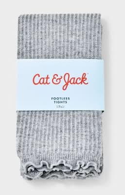 Cat & Jack Footless Tights – Kids Size 7-10 – Gray Ribbed Knit – New
