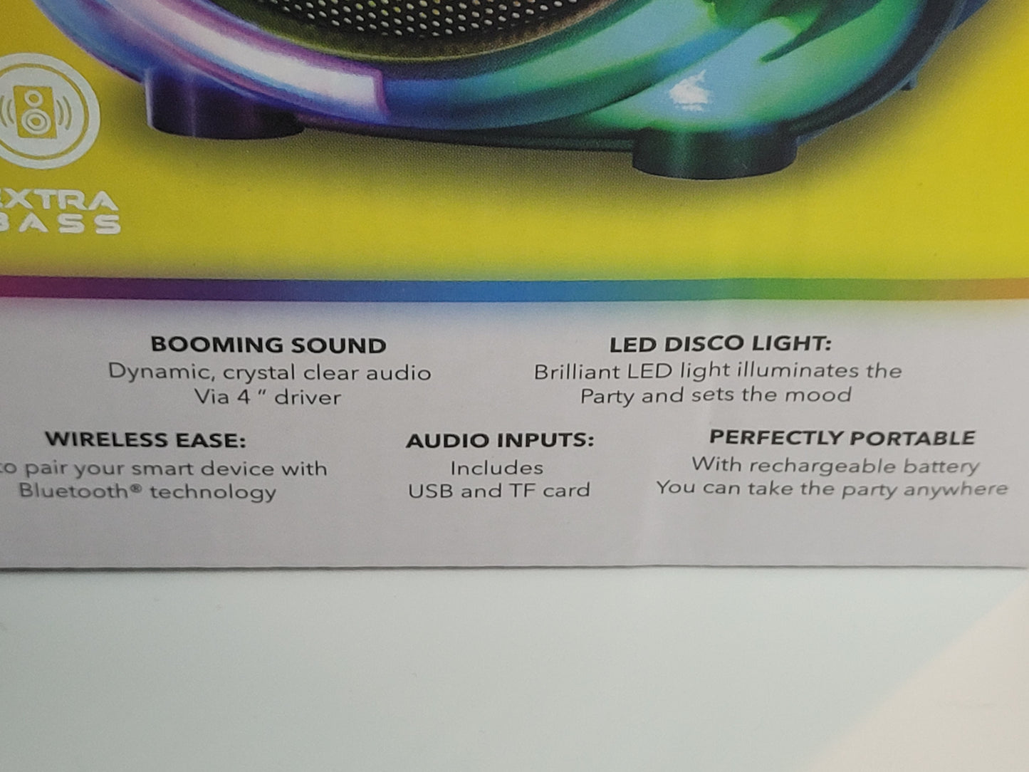TopTech Bluetooth Party Speaker – LED Color Flame Effect, 6Hr Battery, Dual Speaker Connect – New in Box
