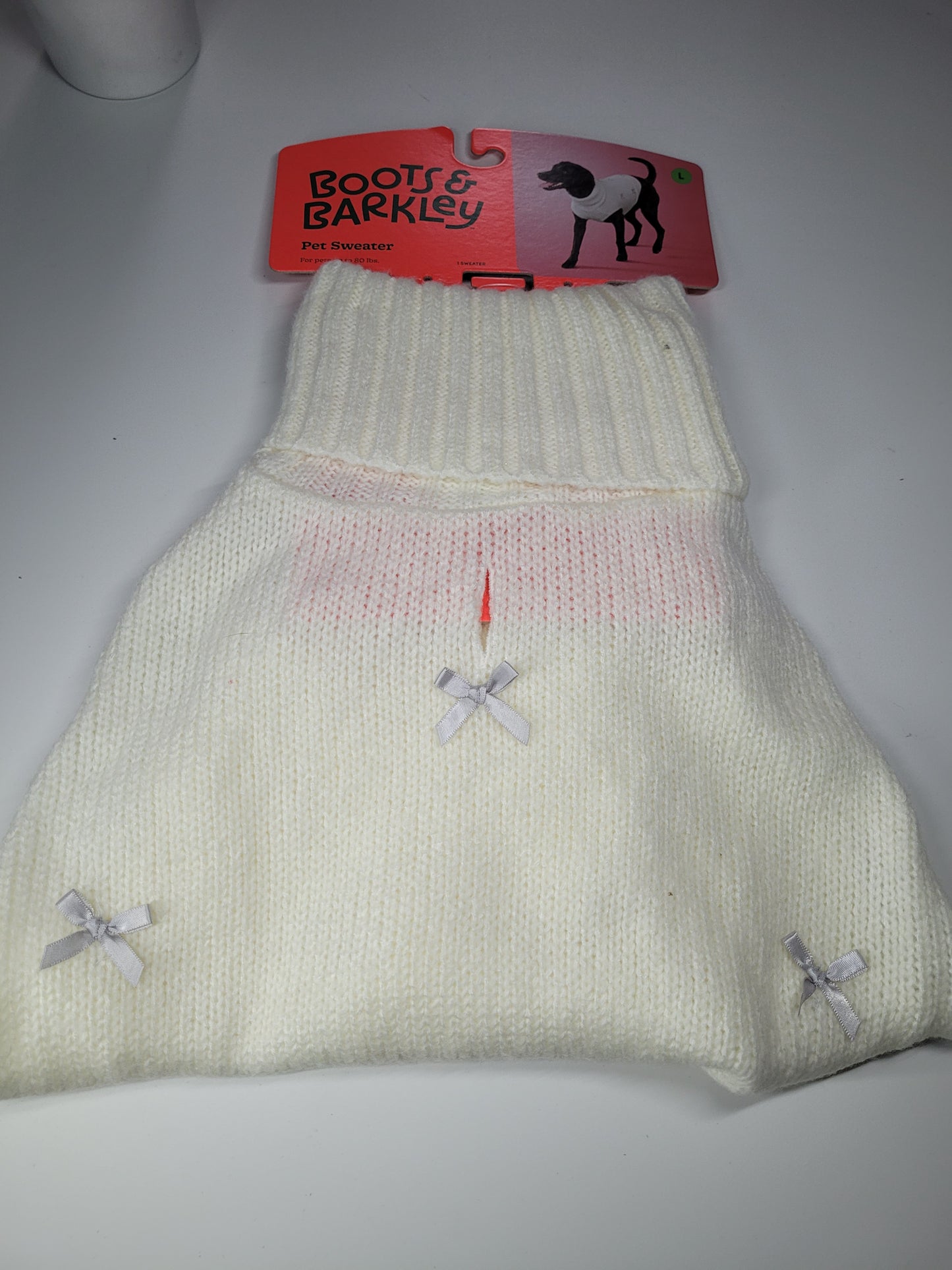 Boots & Barkley Knit Dog Sweater with Silver Bows — Size Large