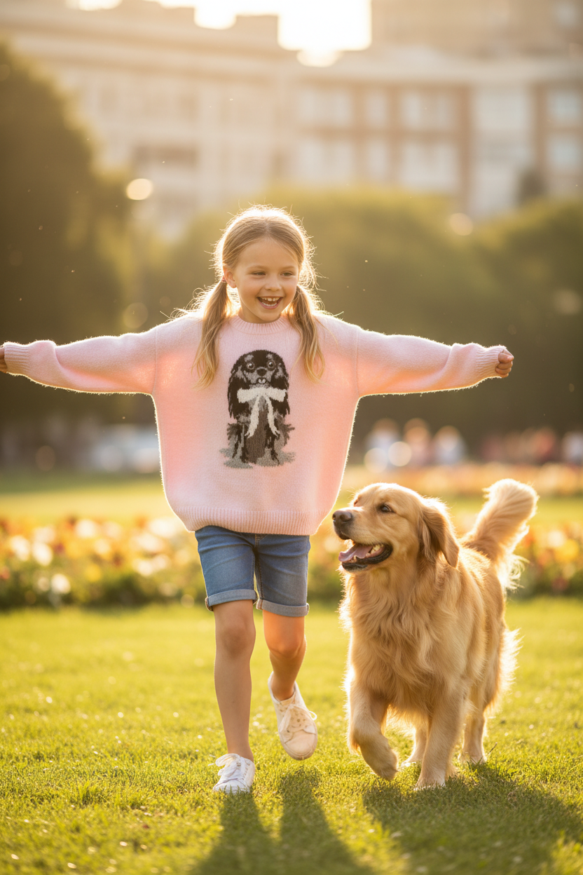 Girls Pink Sweater with Dog