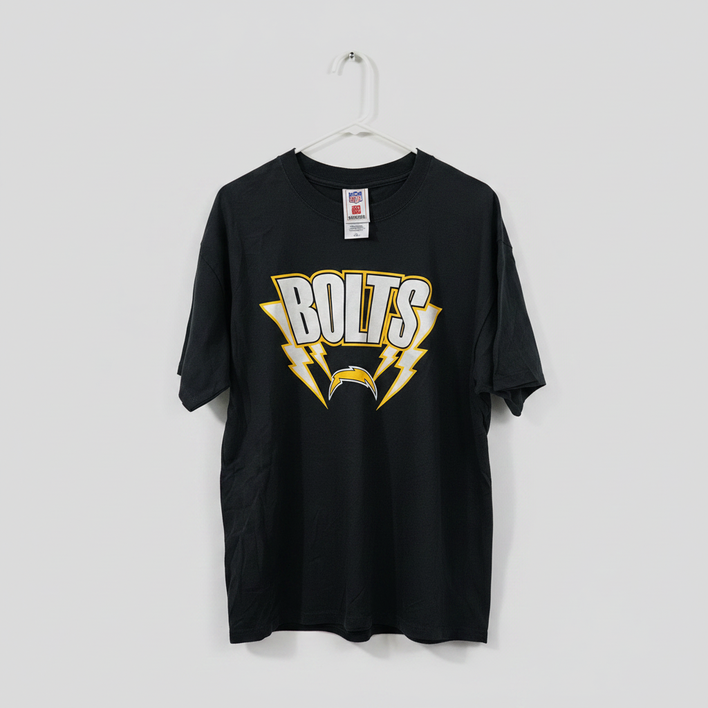 Black LA Chargers BOLTS NFL t-shirt with lightning bolt graphic