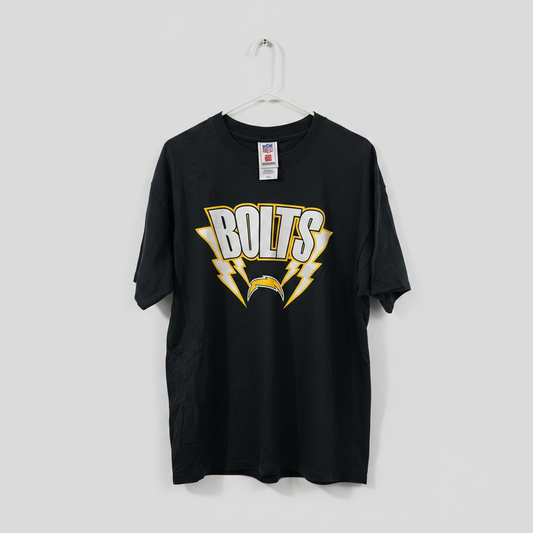 Black LA Chargers BOLTS NFL t-shirt with lightning bolt graphic