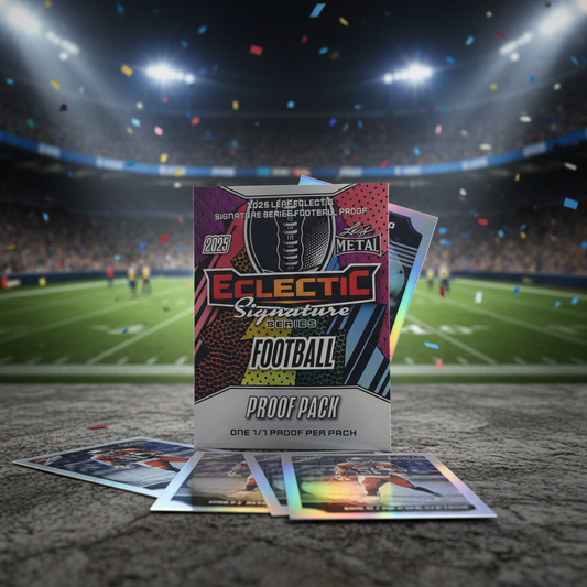 Leaf Metal Eclectic Football Proof Pack in a dynamic sports collector scene