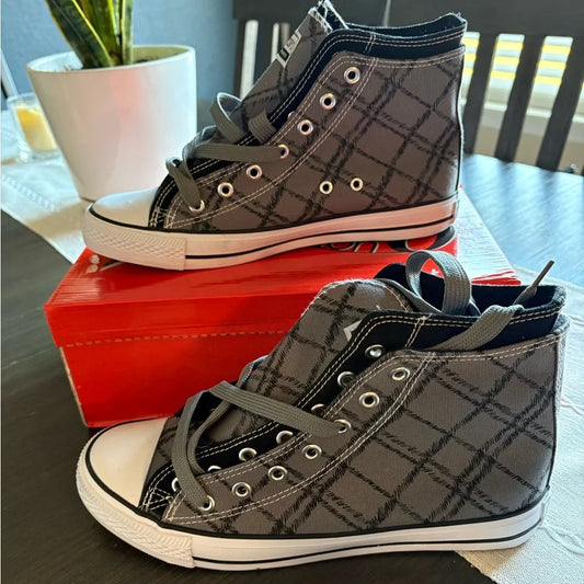 Collection'O Sport Shoes Men's High Top Sneakers – Black & Gray Plaid – Size 9 – New