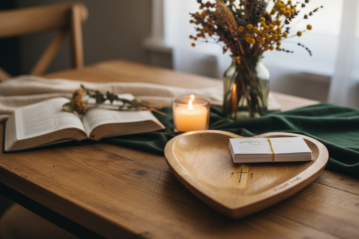 Wooden Heart Prayer Bowl Scene
