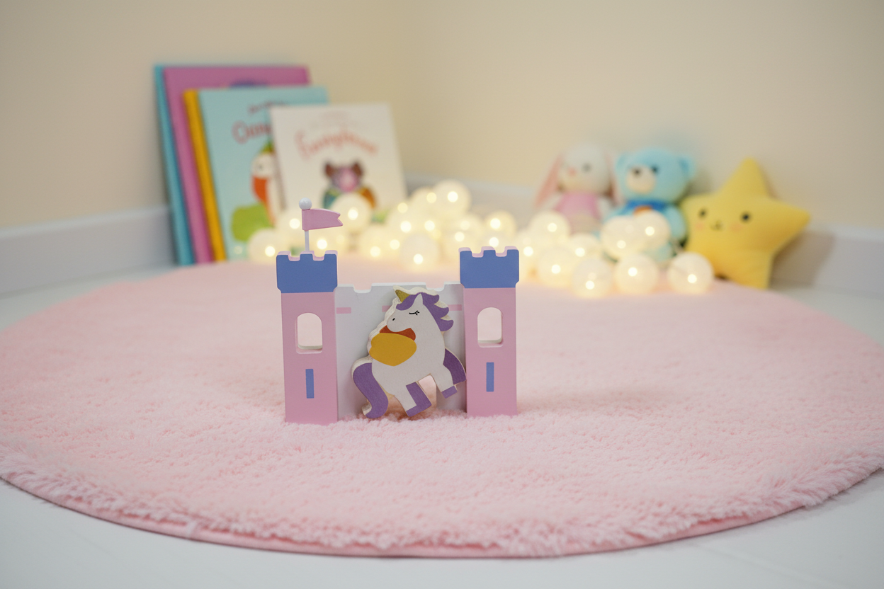 Wooden Unicorn Castle Toy Scene